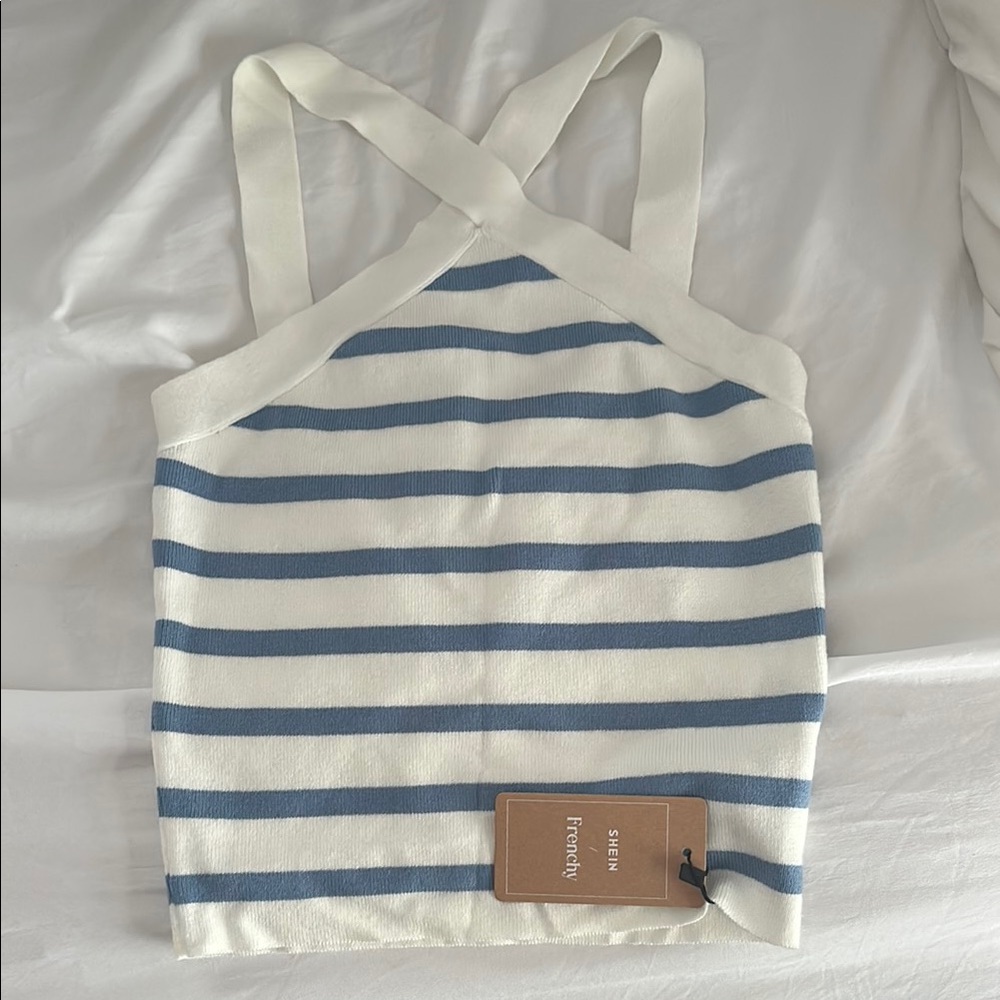 NWT SHEIN Striped Blue and White Women's Top